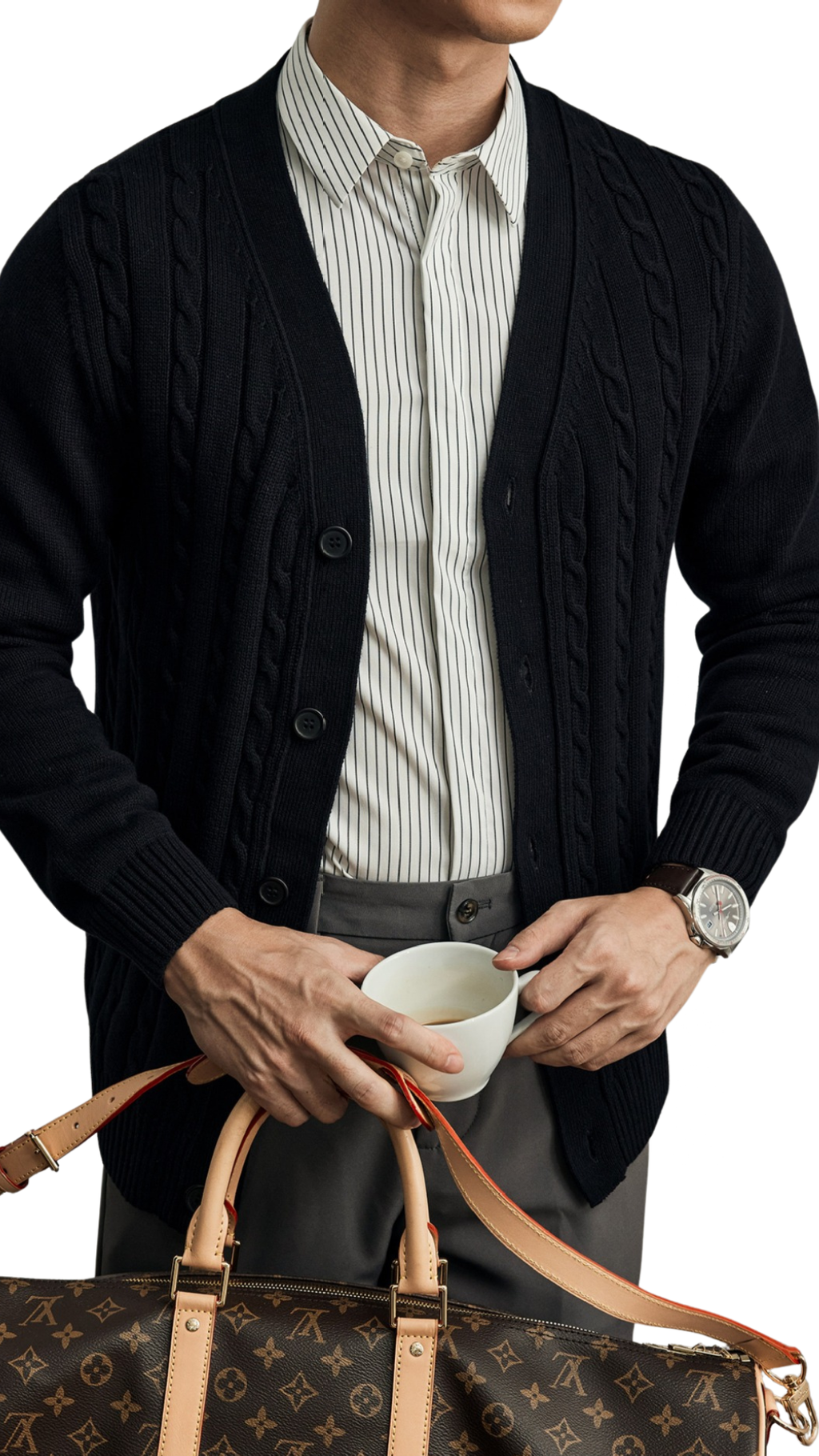 Cable Knit Mareno Cardigan - Soft Grey