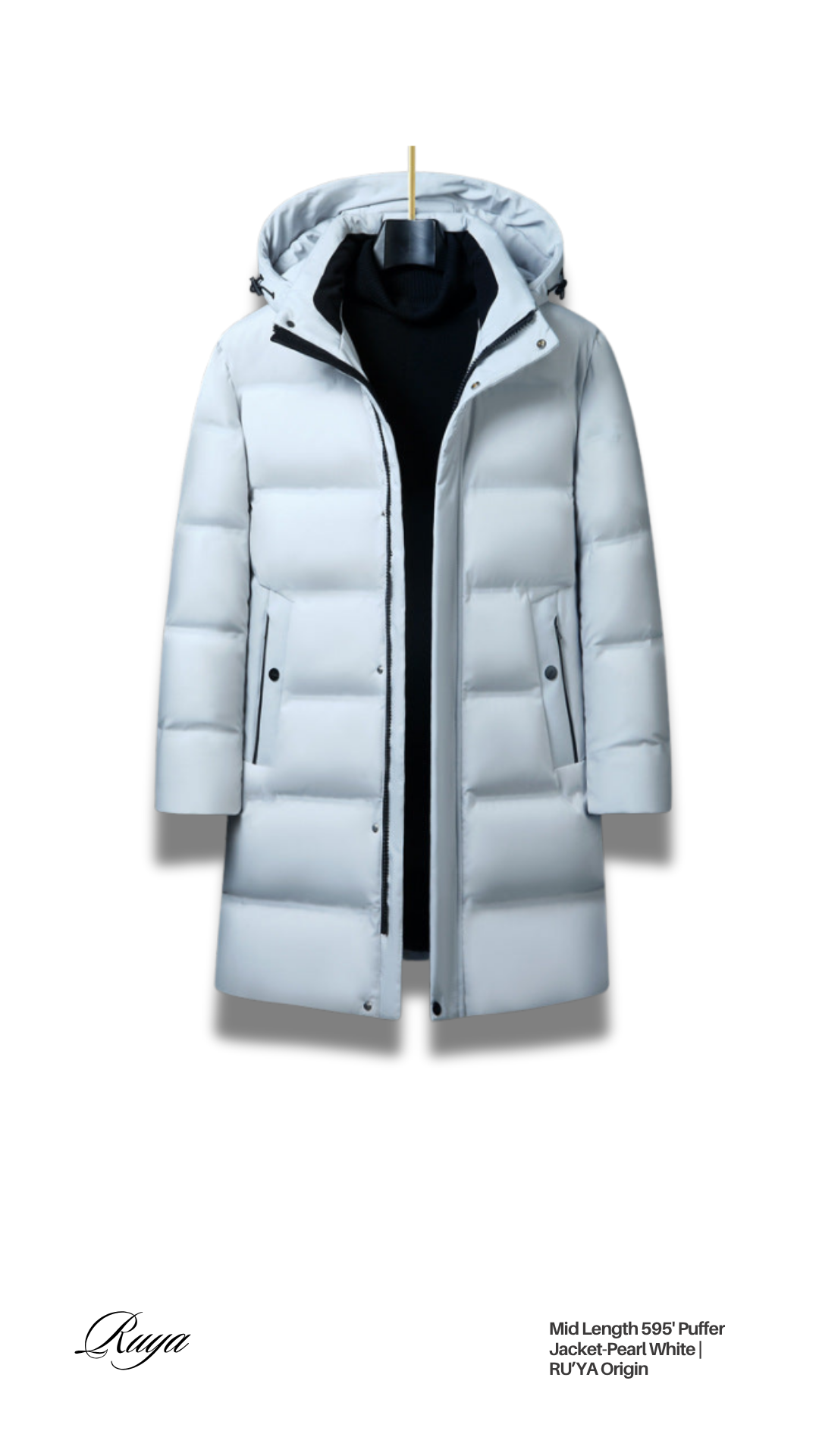 Mid Length 595' Puffer Jacket - Pearl White