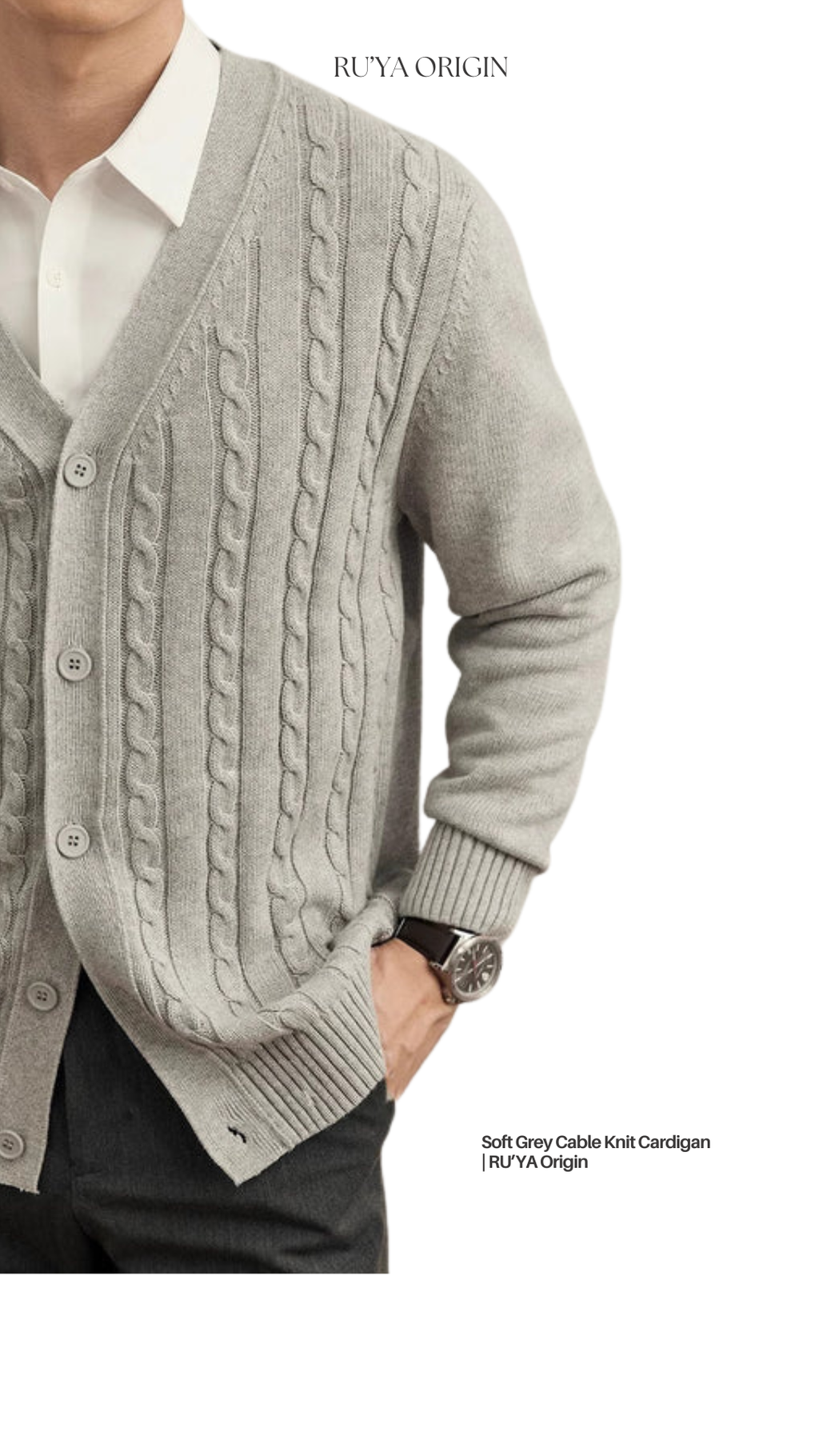 Cable Knit Mareno Cardigan - Soft Grey