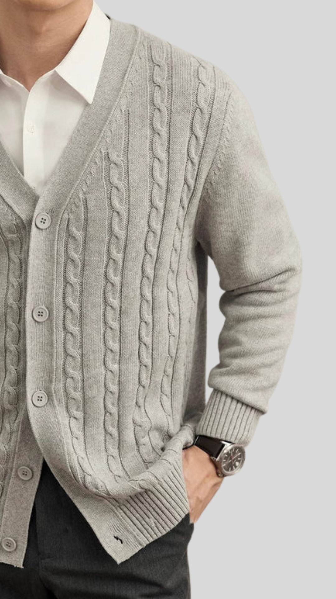 Cable Knit Mareno Cardigan - Soft Grey