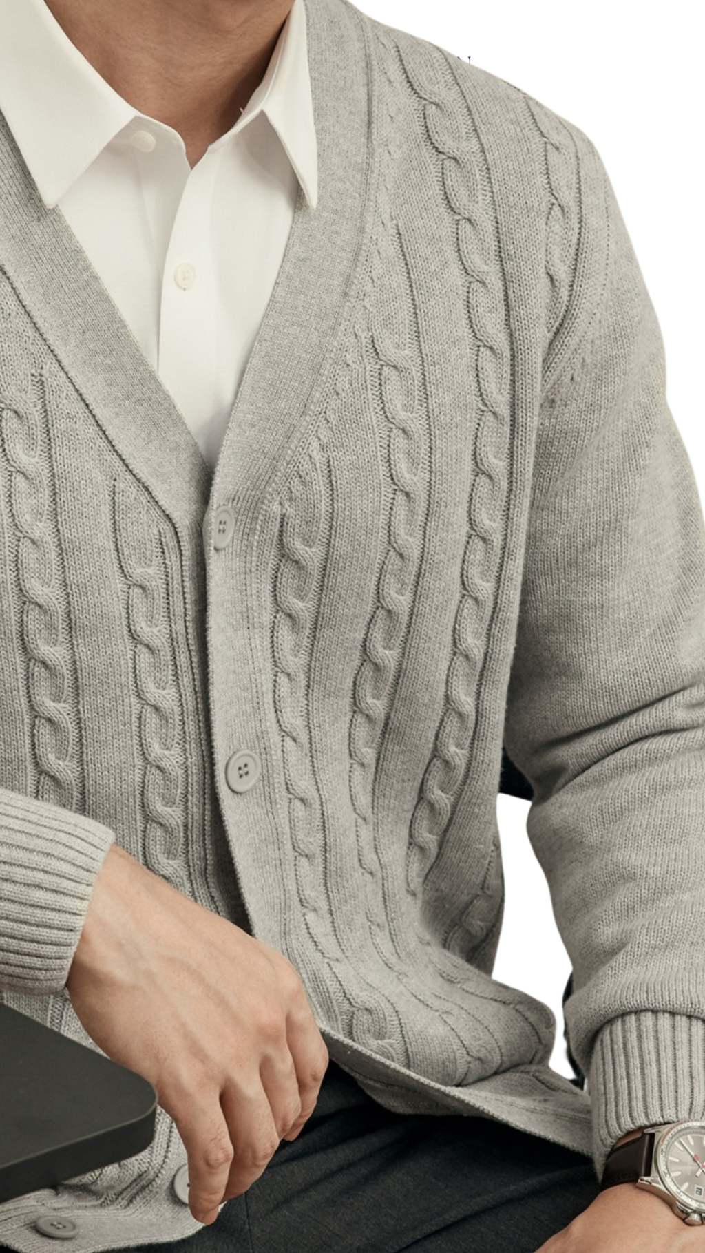 Cable Knit Mareno Cardigan - Soft Grey