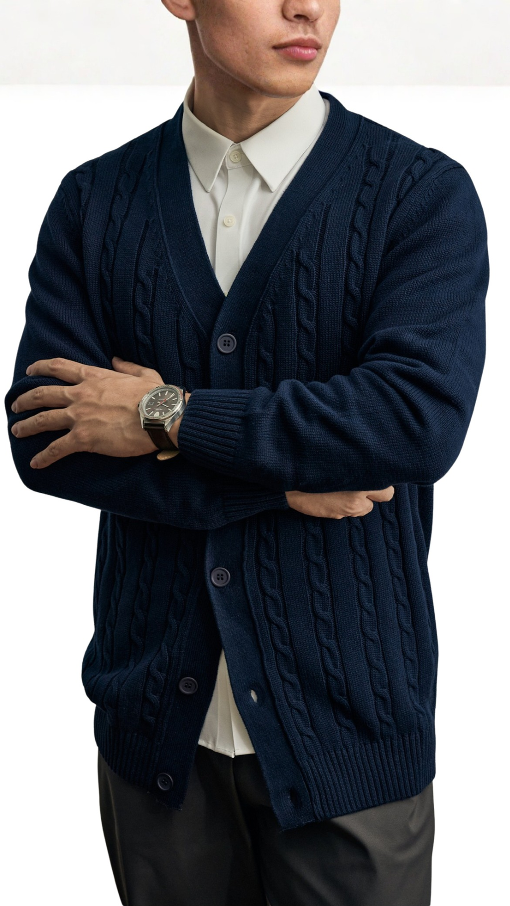 Cable Knit Mareno Cardigan - Soft Grey