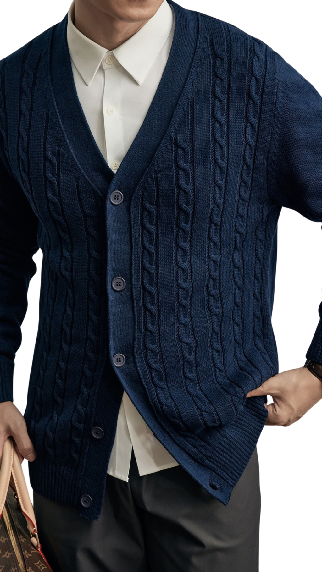 Cable Knit Mareno Cardigan - Soft Grey