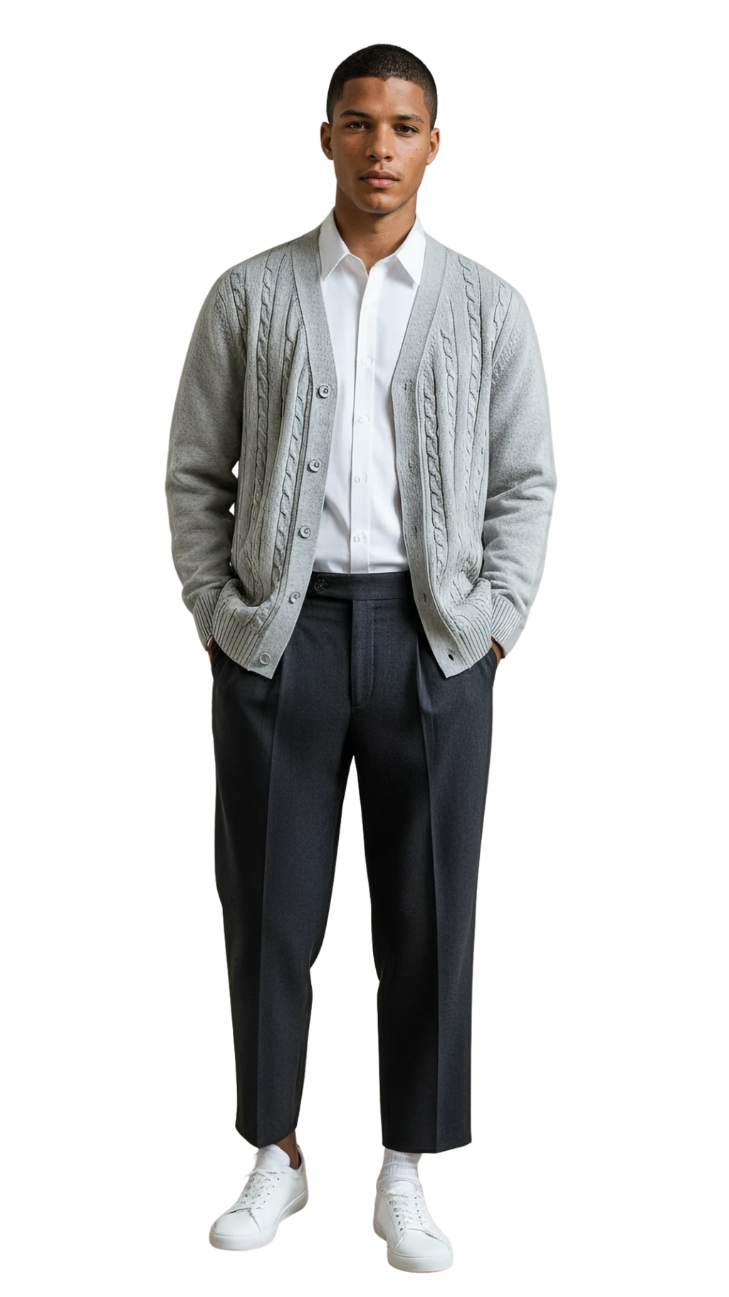 Cable Knit Mareno Cardigan - Soft Grey