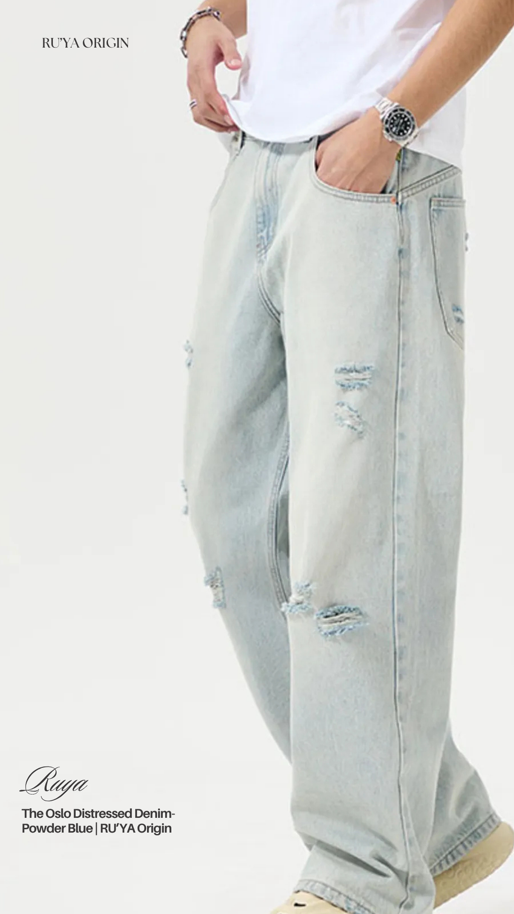 The Oslo Distressed Denim - Powder Blue