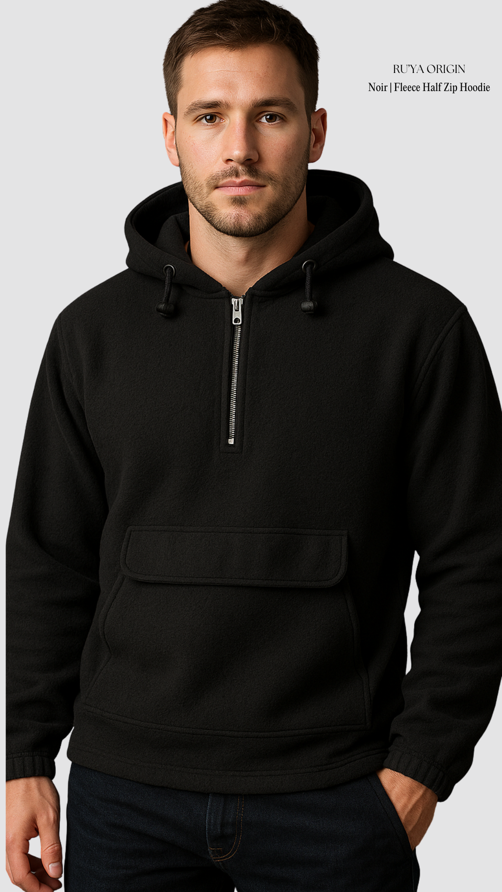 Fleece Half Zip Hoodie - Noir
