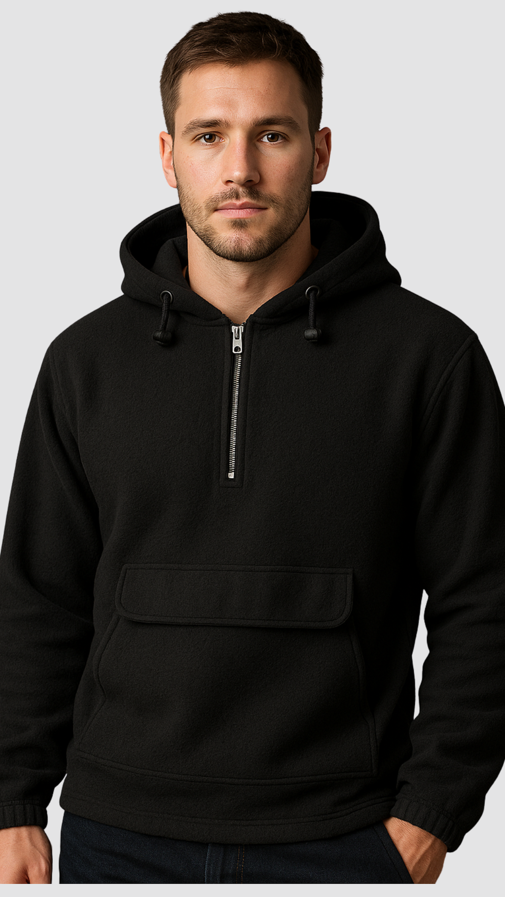 Fleece Half Zip Hoodie - Noir