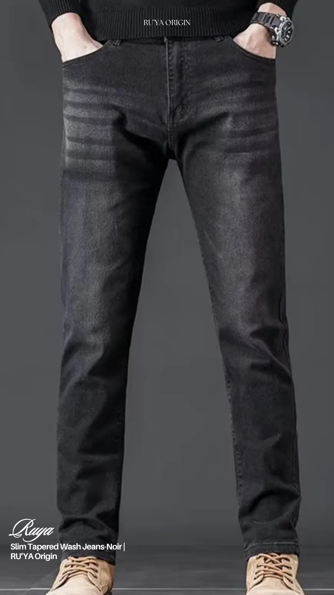 Slim Tapered Wash Jeans- Noir