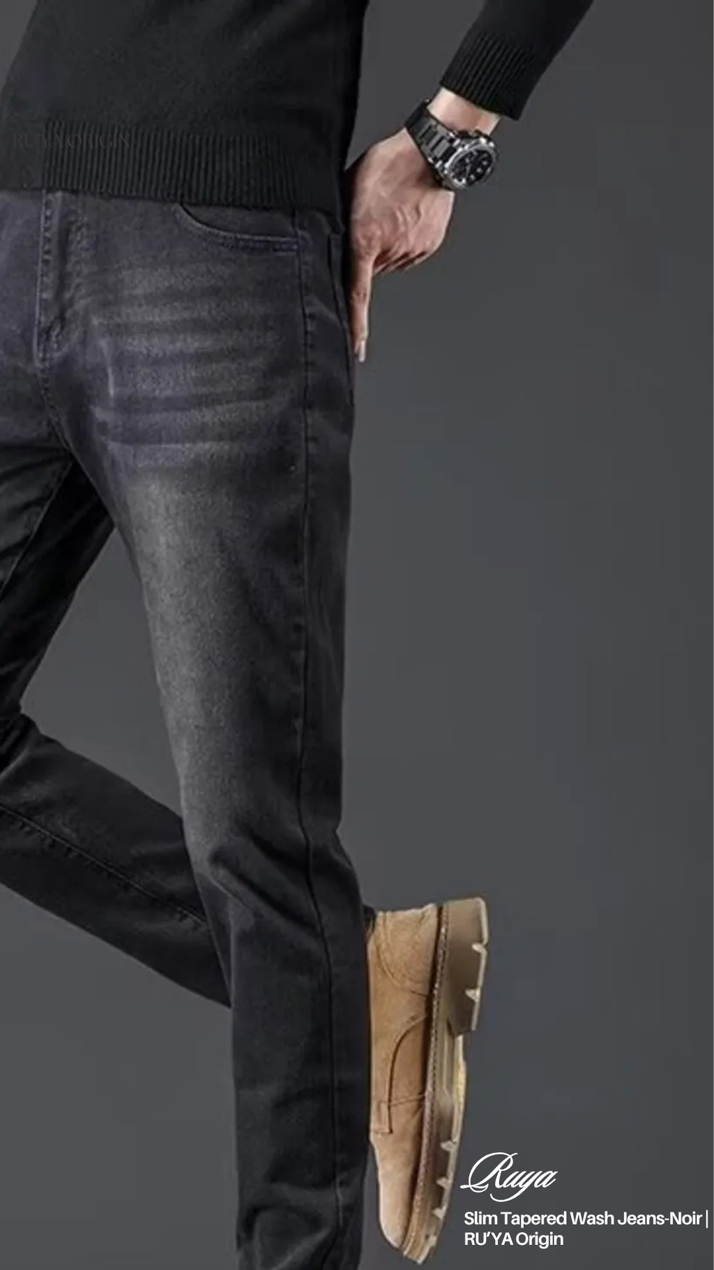 Slim Tapered Wash Jeans- Noir