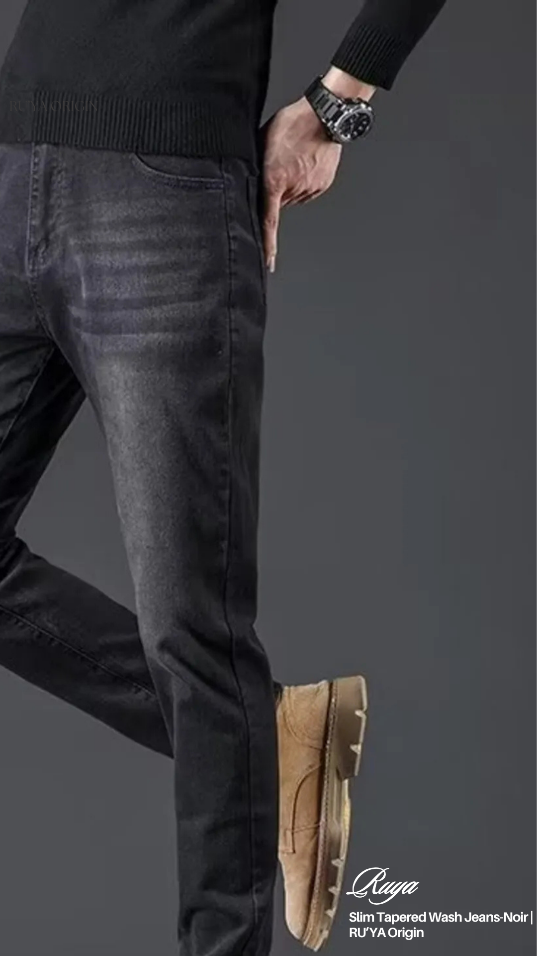 Slim Tapered Wash Jeans- Noir