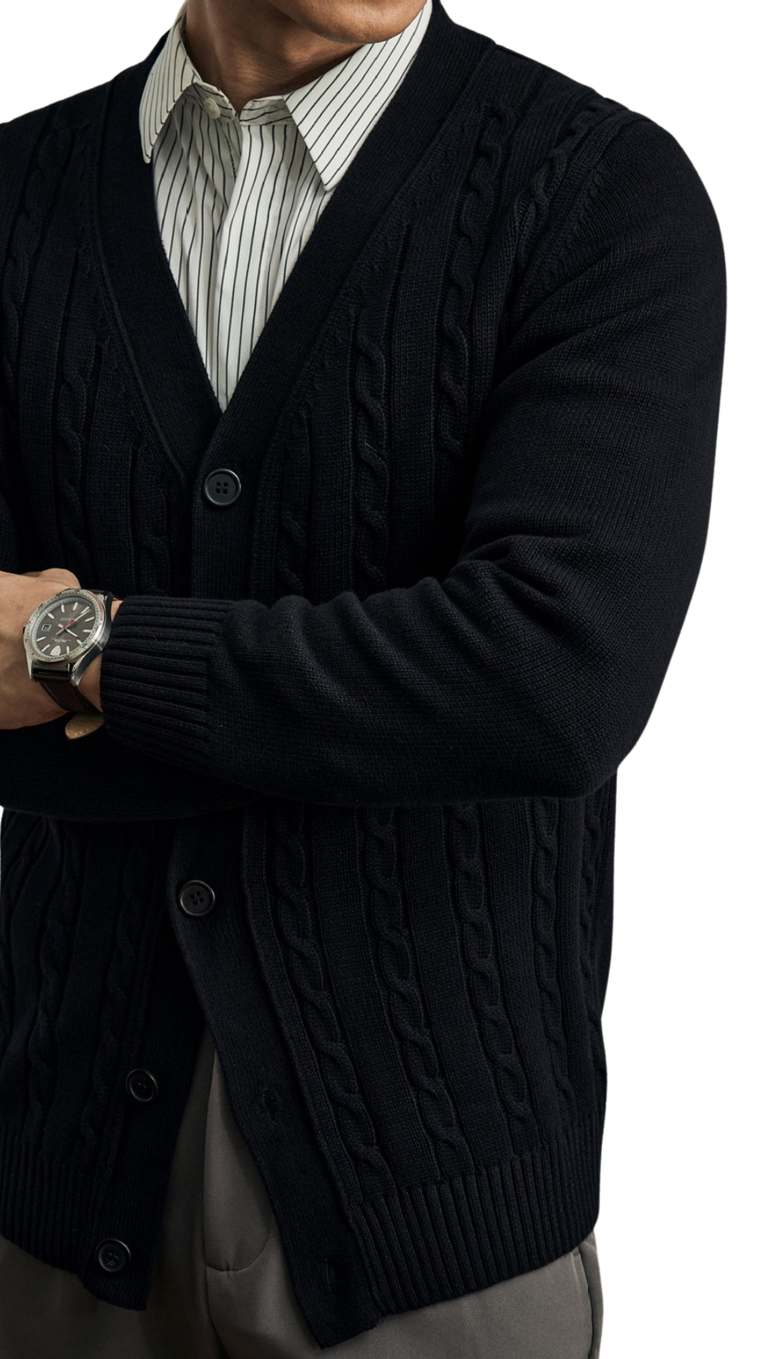 CABLE KNIT MARENO CARDIGAN - NOIR