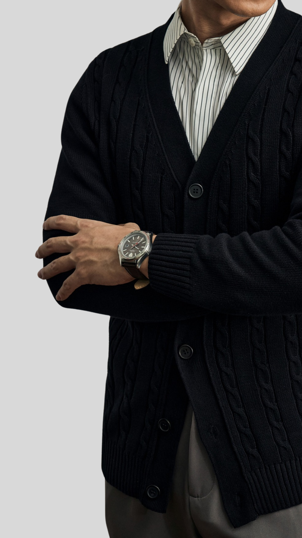 Cable Knit Mareno Cardigan - Soft Grey