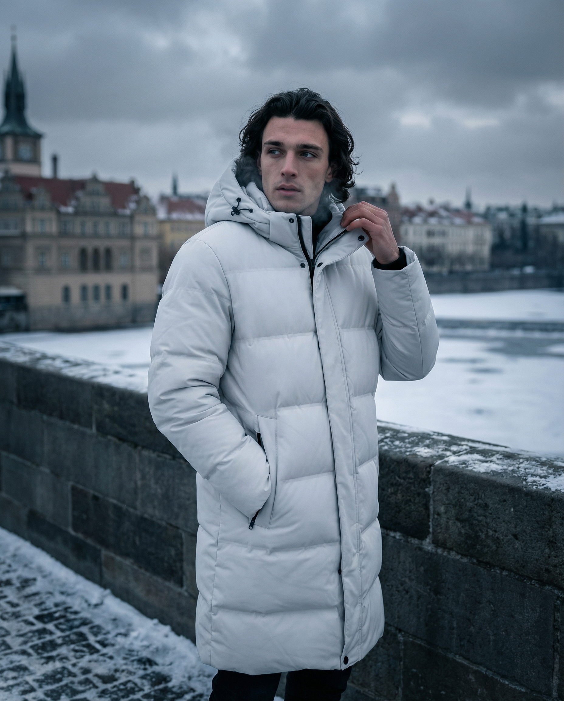 Mid Length 595' Puffer Jacket - Pearl White