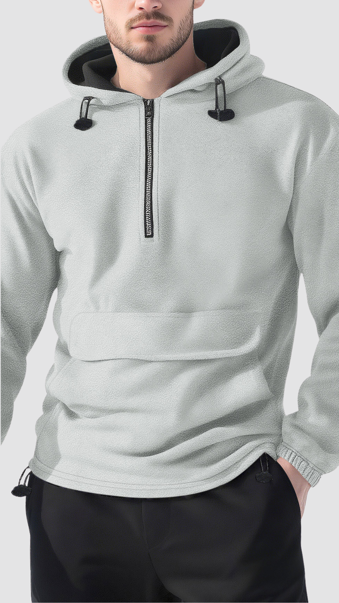 Fleece Half Zip Hoodie - Ash