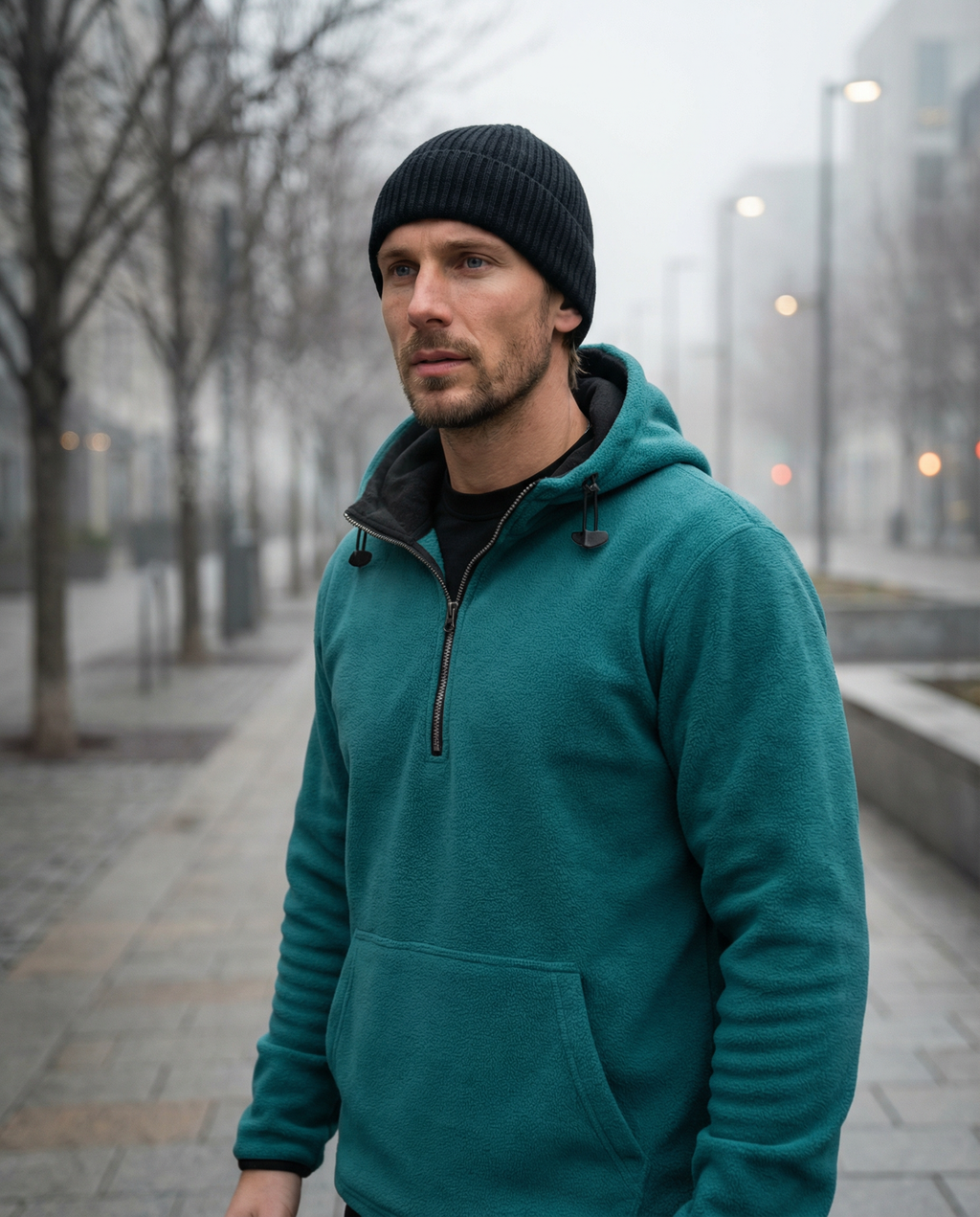 Fleece Half Zip Hoodie - Cobalt