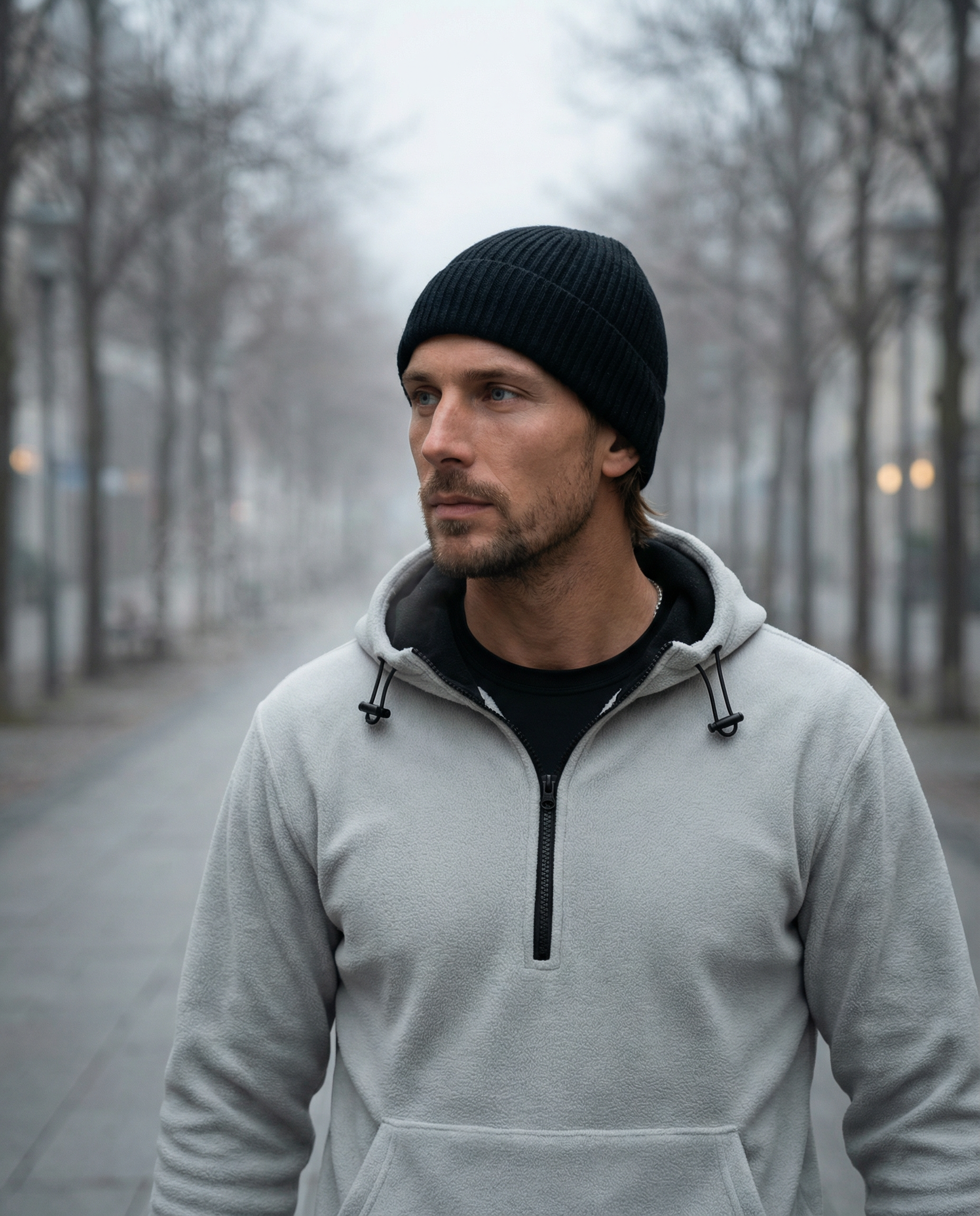 Fleece Half Zip Hoodie - Ash